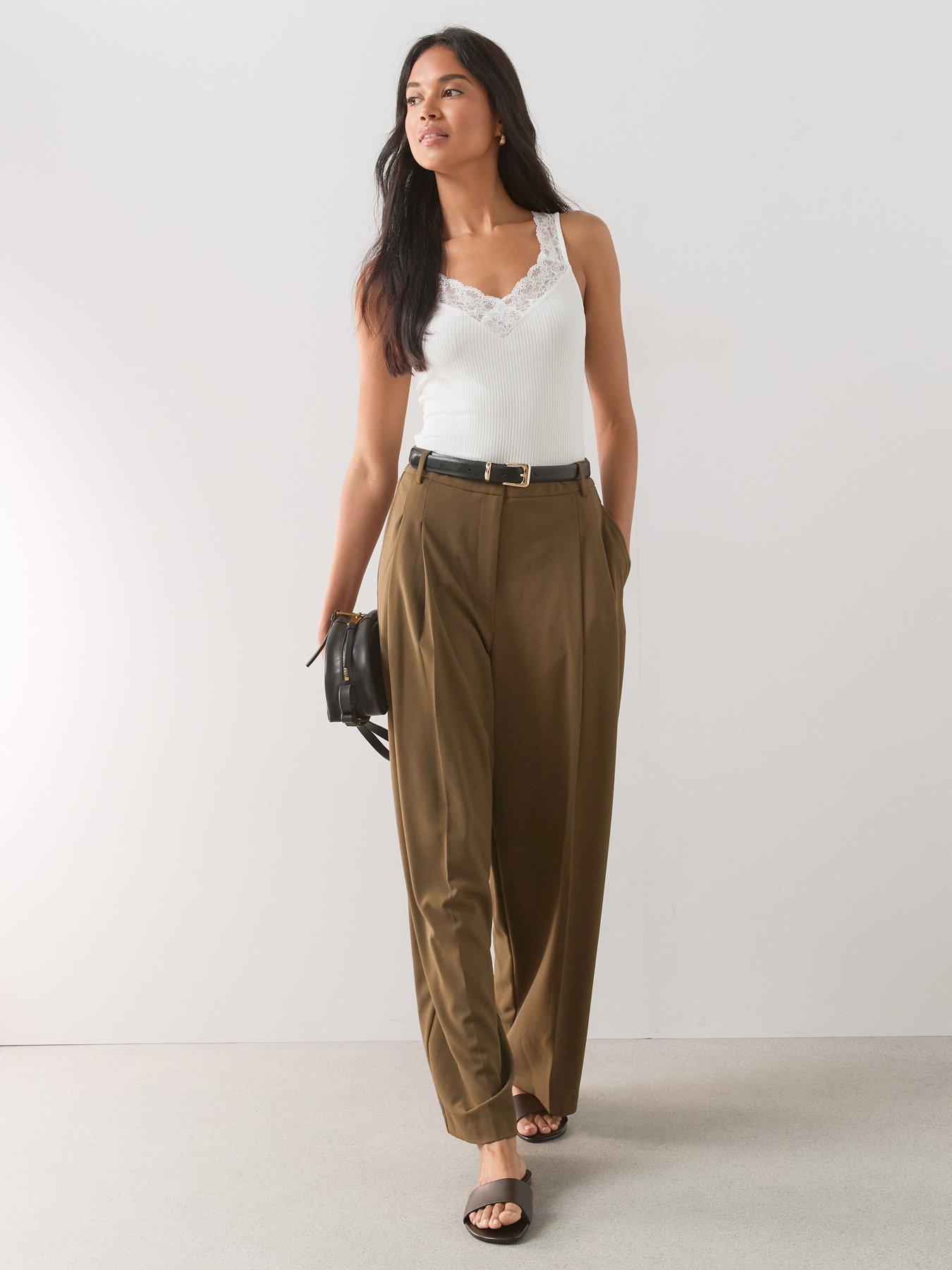 Image 3 of 7 of The Very Collection Lace Trim V Neck Rib Vest - Ivory