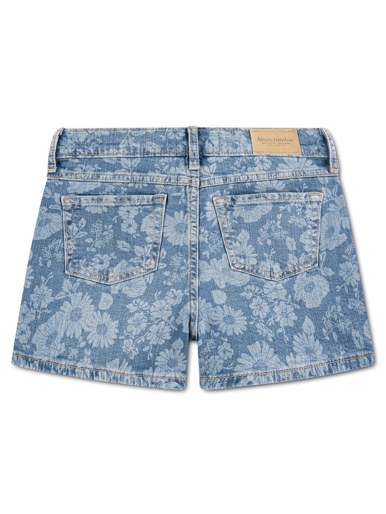 Image 3 of 7 of Abercrombie & Fitch Girls High Rise Relaxed Floral Denim Shorts - Blue