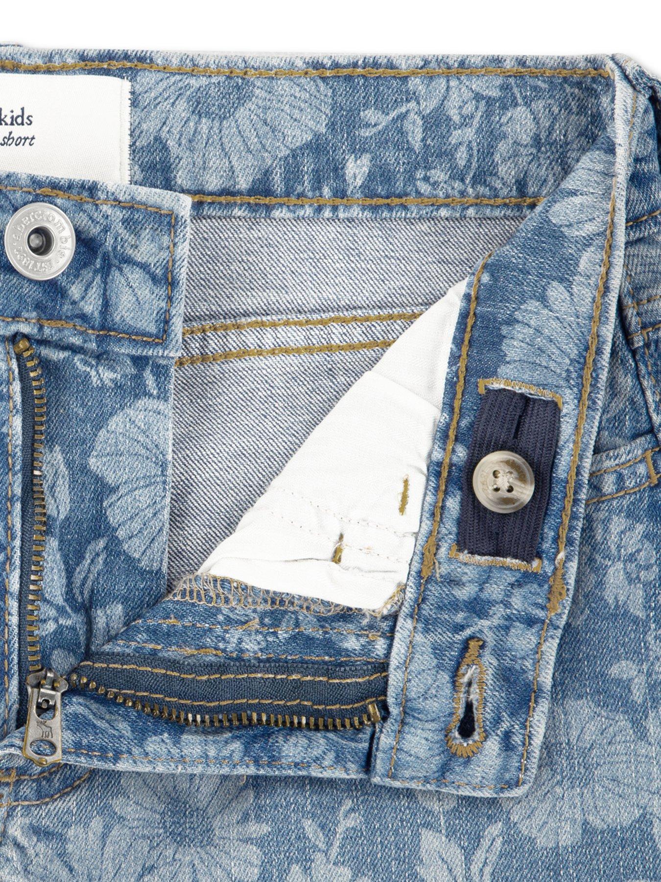 Image 4 of 7 of Abercrombie & Fitch Girls High Rise Relaxed Floral Denim Shorts - Blue