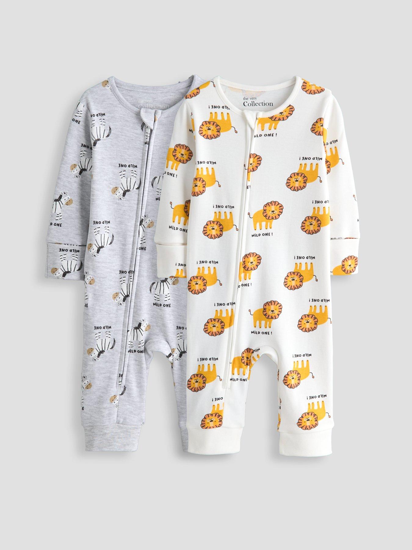 The Very Collection Baby Boy 2 Pack Zip Through Safari Sleepsuit (0-3 Months - 18-24 Months) - White