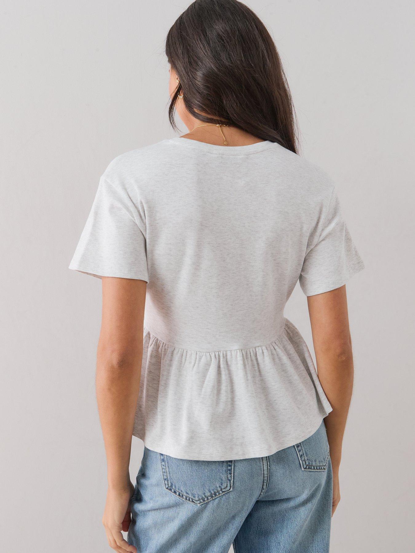 Image 2 of 7 of The Very Collection Peplum Cotton T-Shirt - Grey Marl