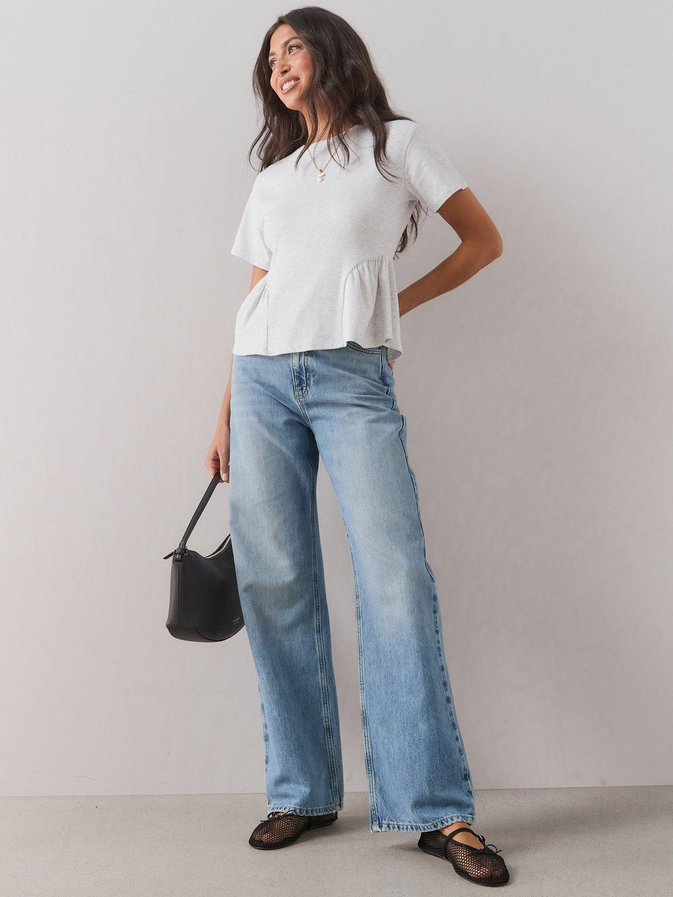 Image 3 of 7 of The Very Collection Peplum Cotton T-Shirt - Grey Marl