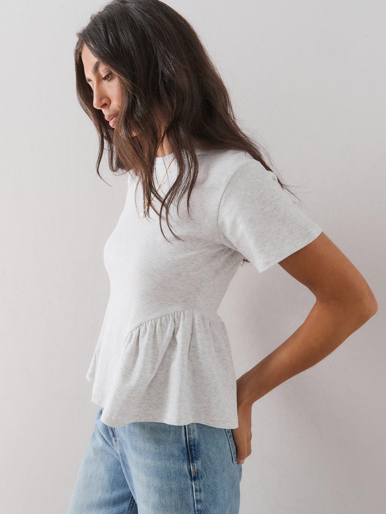 Image 5 of 7 of The Very Collection Peplum Cotton T-Shirt - Grey Marl
