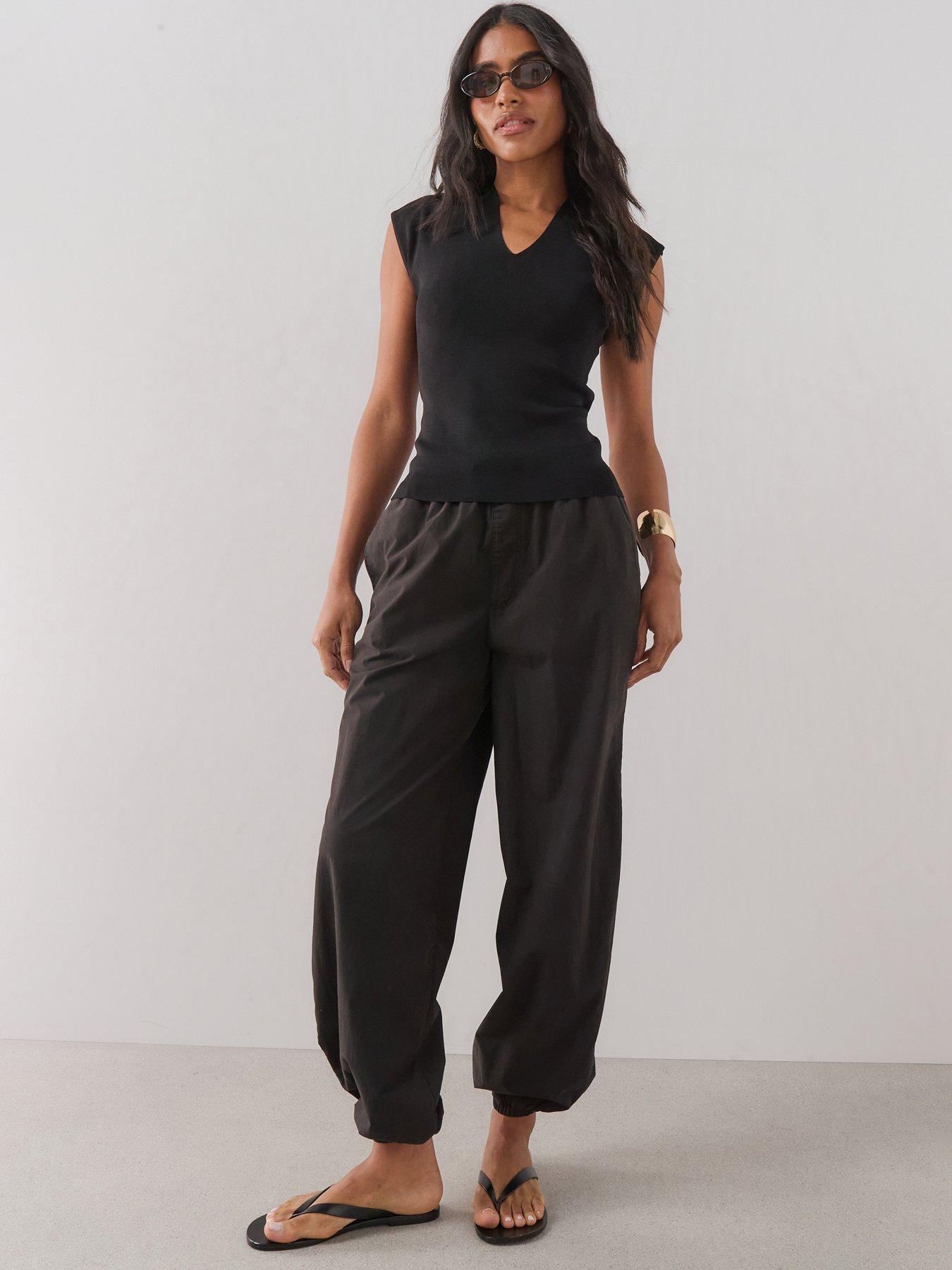 The Very Collection Cotton Baggy Fit Cuffed Trousers - Black