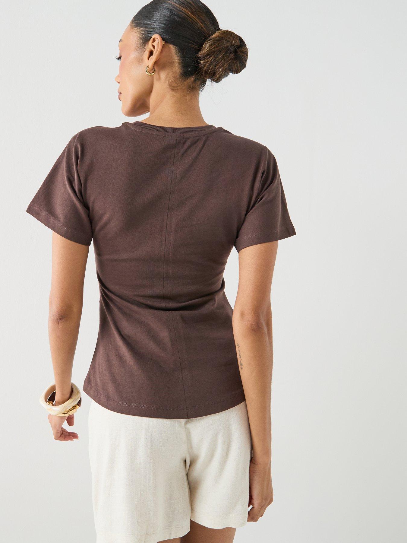 only-only-ruched-side-t-shirt-brownstillFront