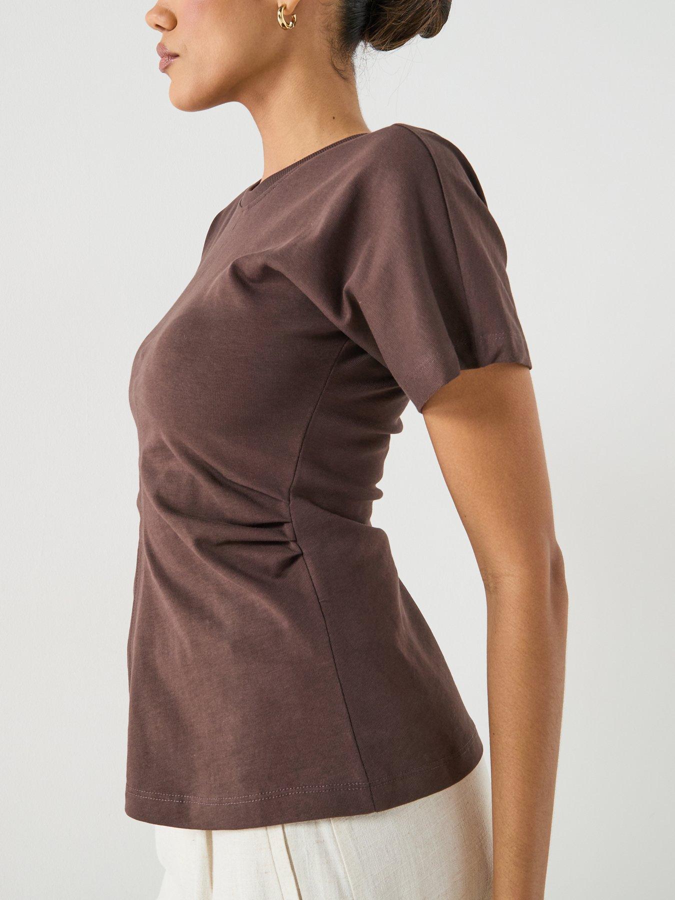 only-only-ruched-side-t-shirt-brownoutfit
