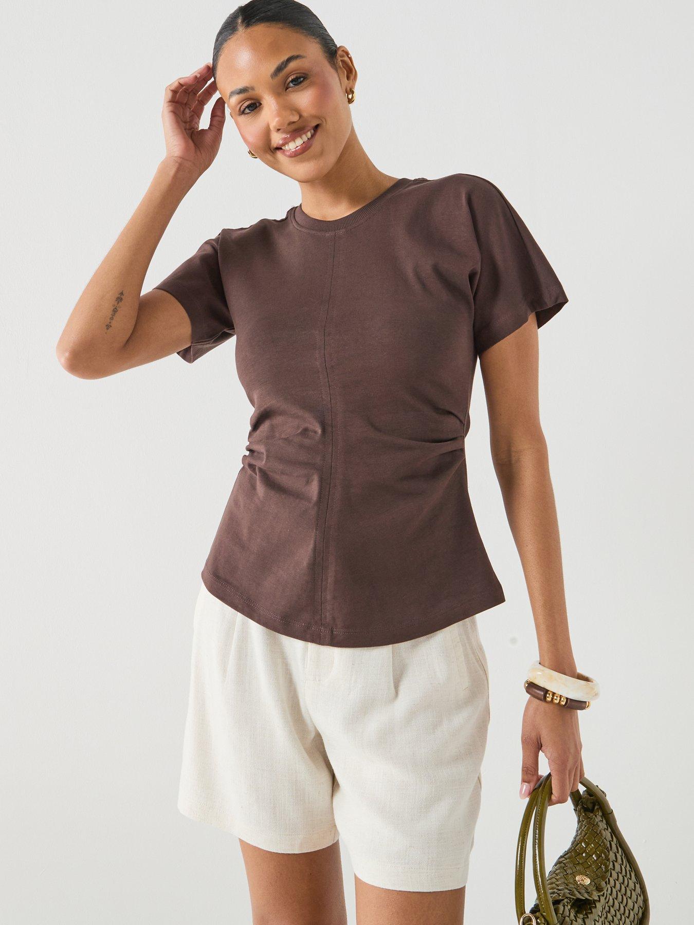 only-only-ruched-side-t-shirt-browndetail