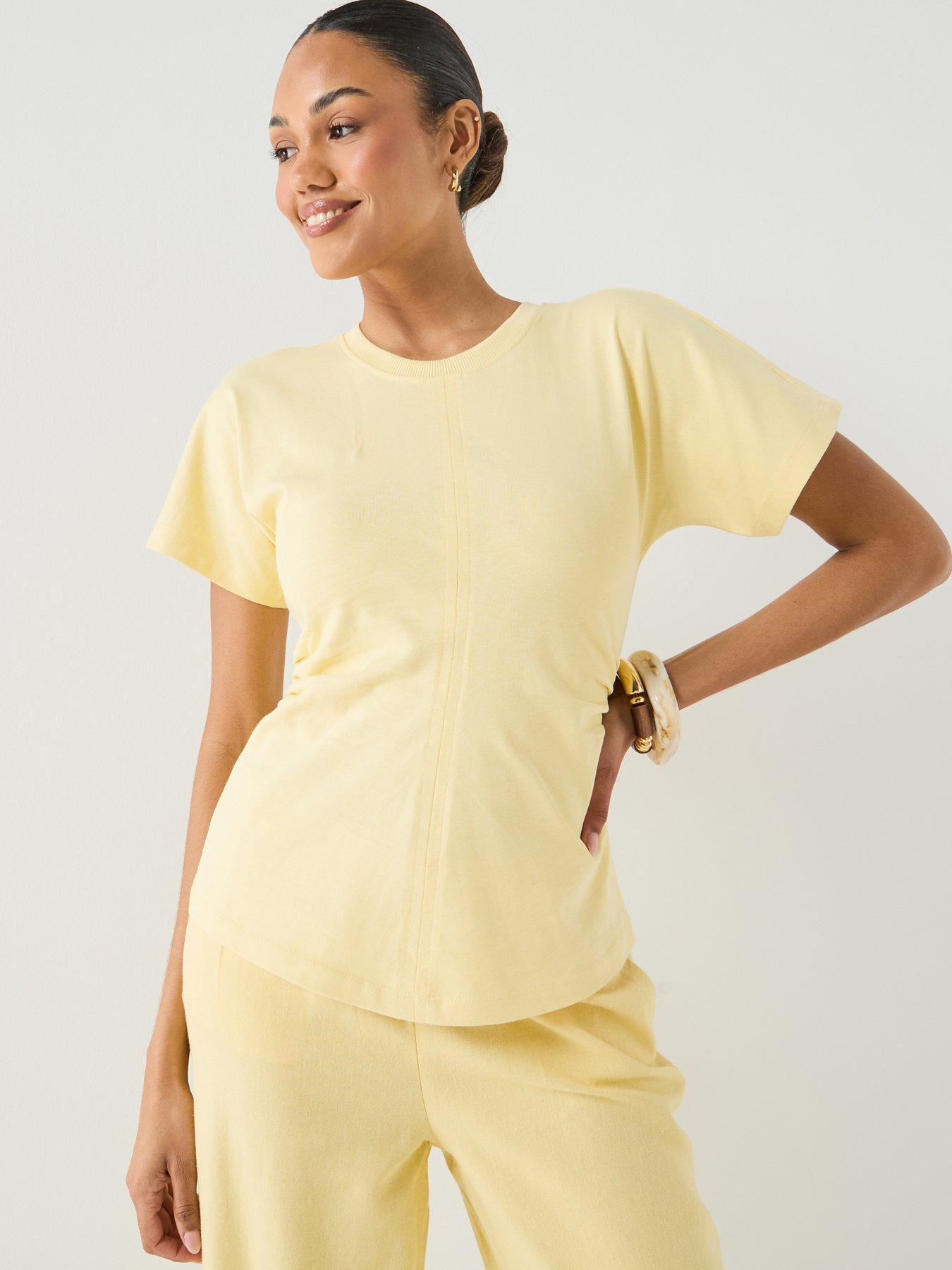 Image 1 of 6 of Only Onlmarie Short Sleeve Ruching Top - Yellow