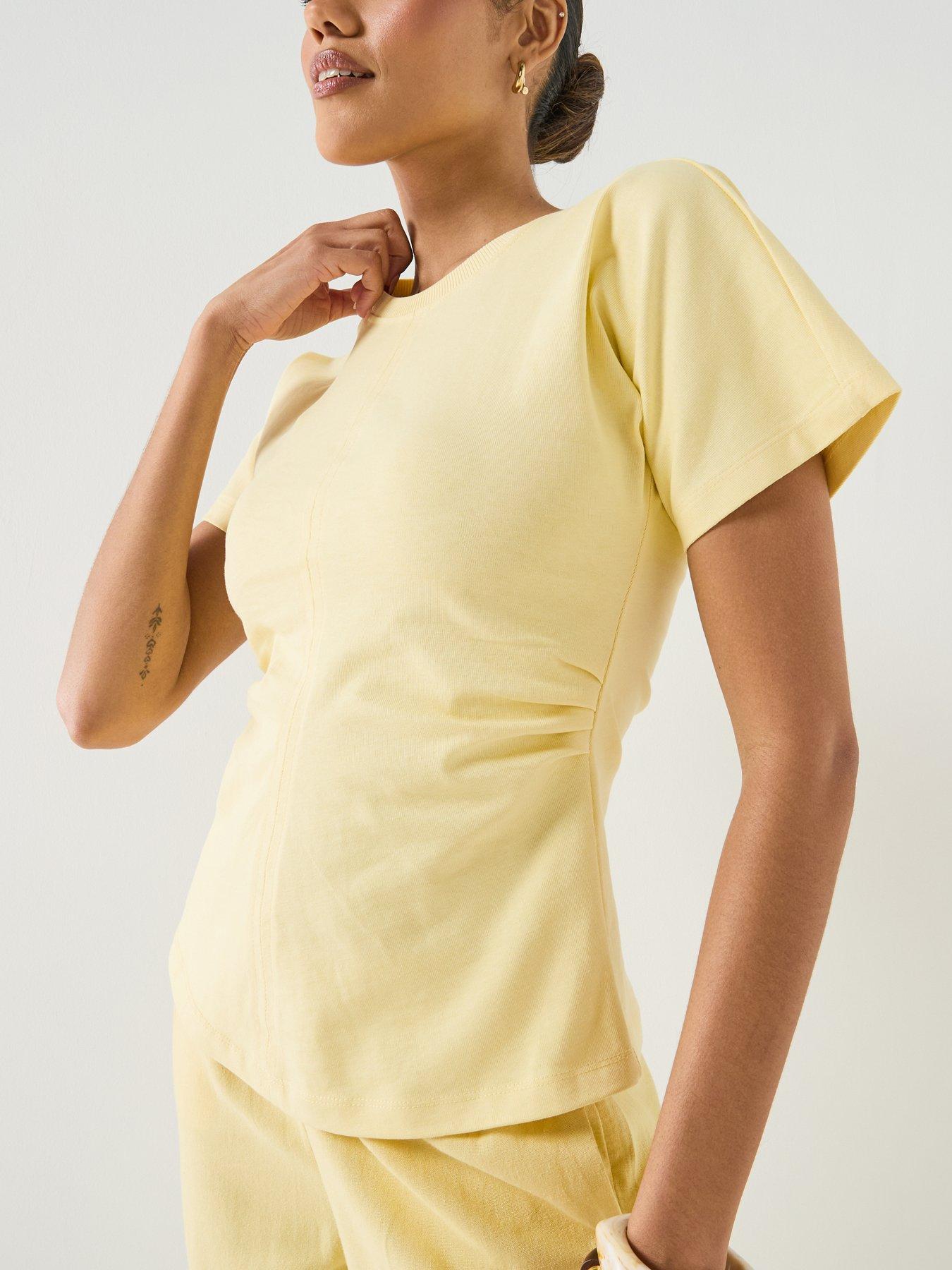 Image 4 of 6 of Only Onlmarie Short Sleeve Ruching Top - Yellow