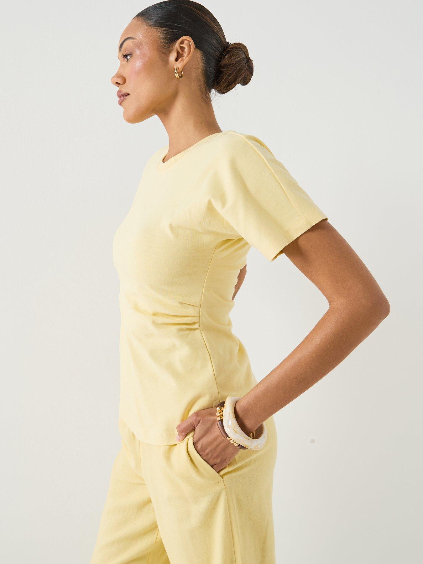 Image 5 of 6 of Only Onlmarie Short Sleeve Ruching Top - Yellow
