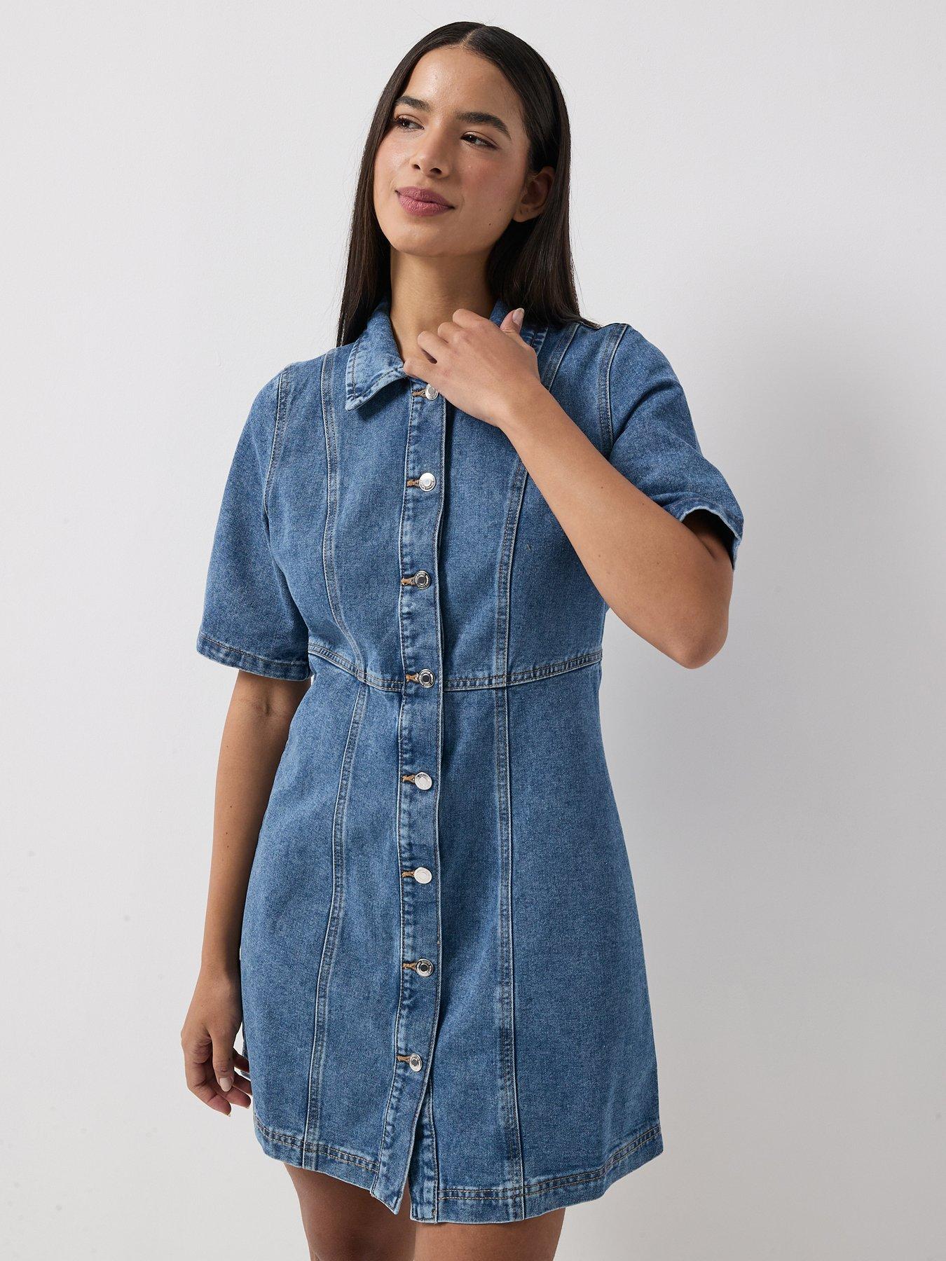 Image 1 of 5 of Vero Moda Vmdaisy Short Denim Dress - Blue