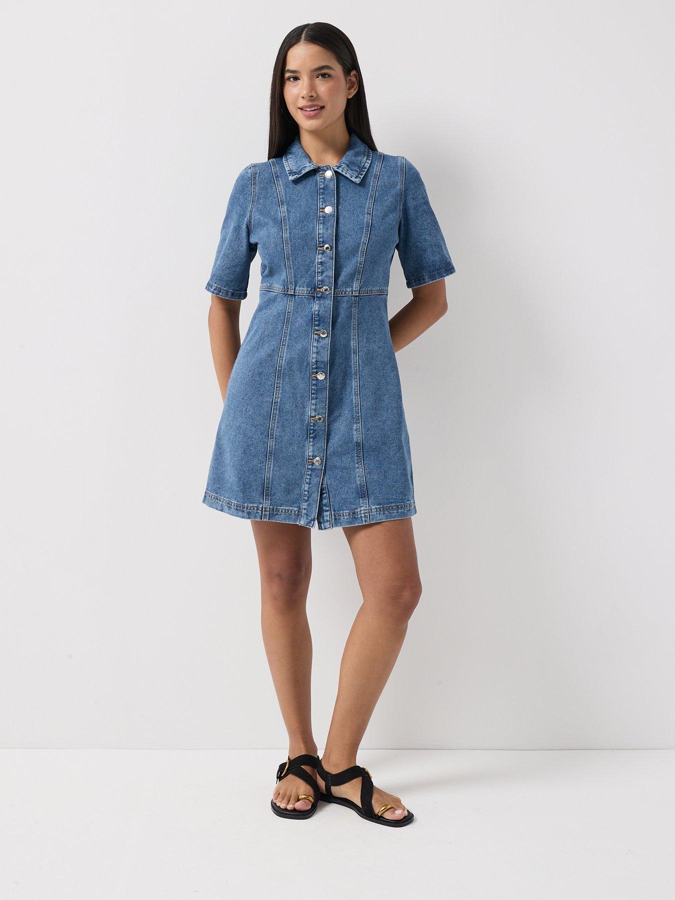 Image 3 of 5 of Vero Moda Vmdaisy Short Denim Dress - Blue