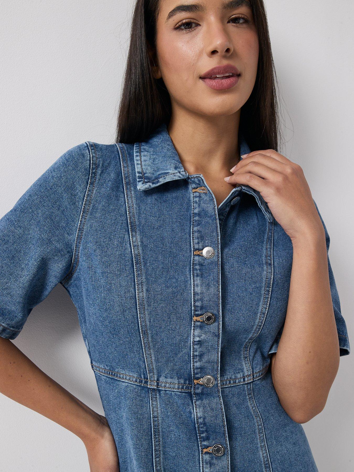 Image 4 of 5 of Vero Moda Vmdaisy Short Denim Dress - Blue