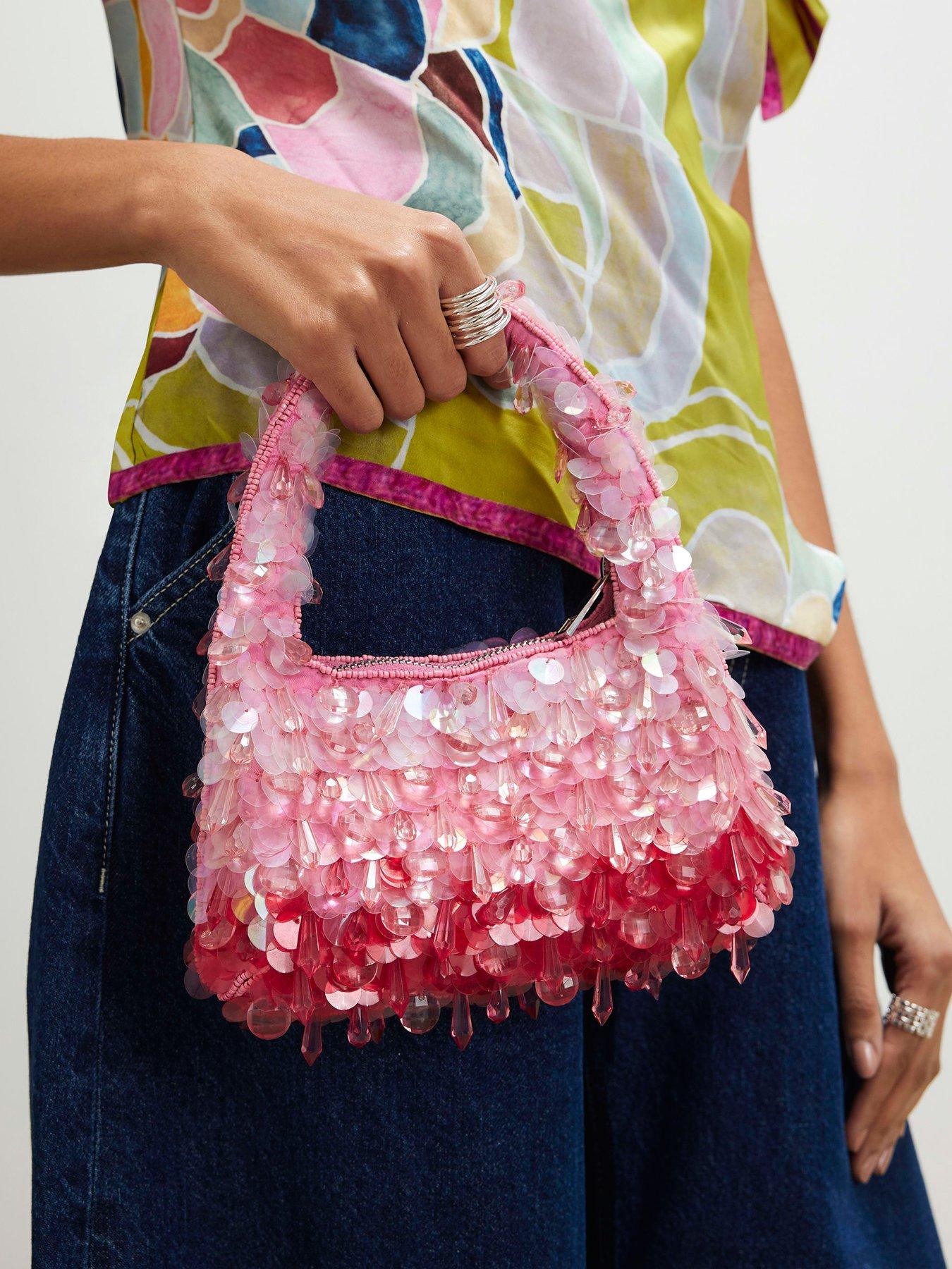 Image 1 of 6 of River Island Beaded Ombre Grab Bag - Pink
