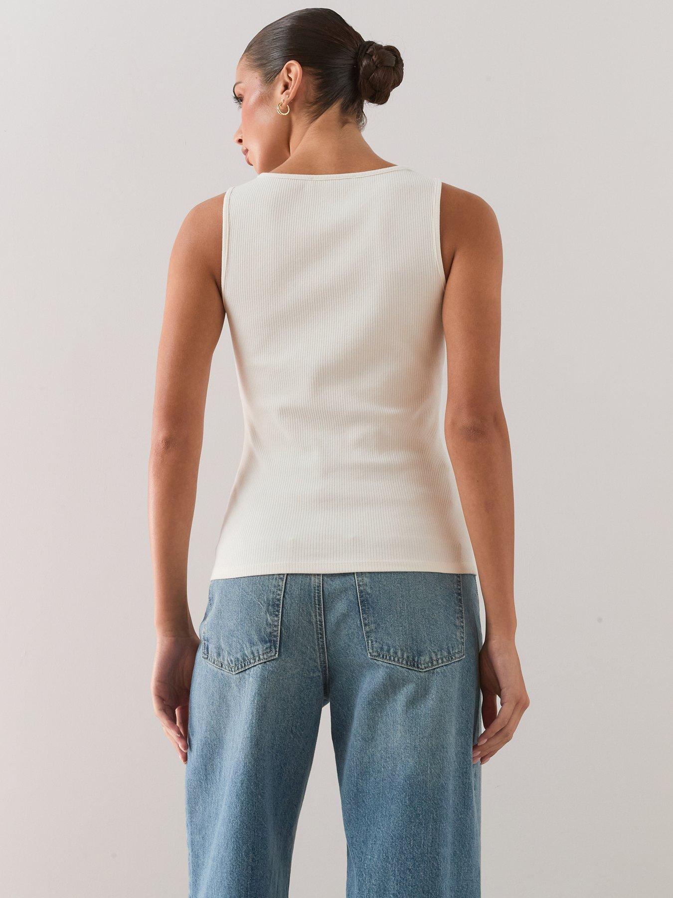 Image 5 of 7 of The Very Collection Gold Button Ribbed Tank Top - Cream