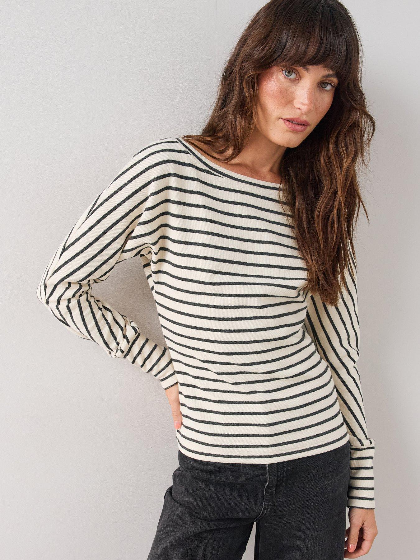 The Very Collection Slash Neck Snit Stripe Top