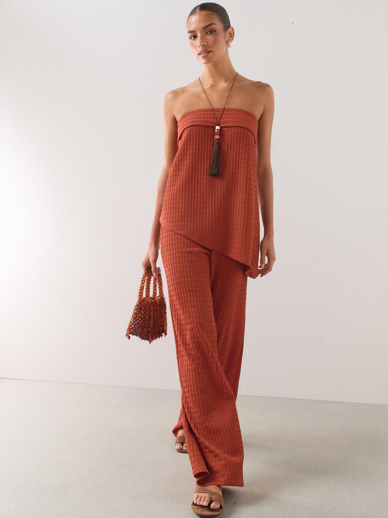 Image 3 of 7 of The Very Collection Bandeau Asymmetric Top Co-Ord - Orange