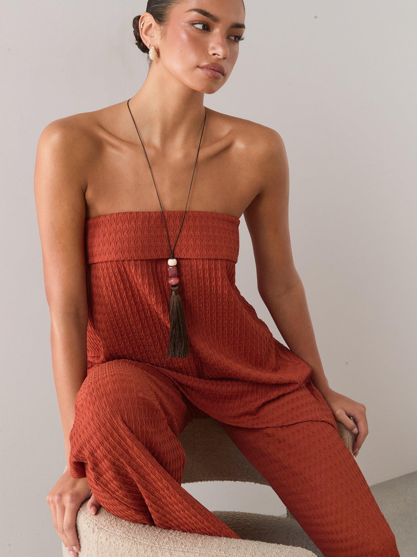 Image 4 of 7 of The Very Collection Bandeau Asymmetric Top Co-Ord - Orange