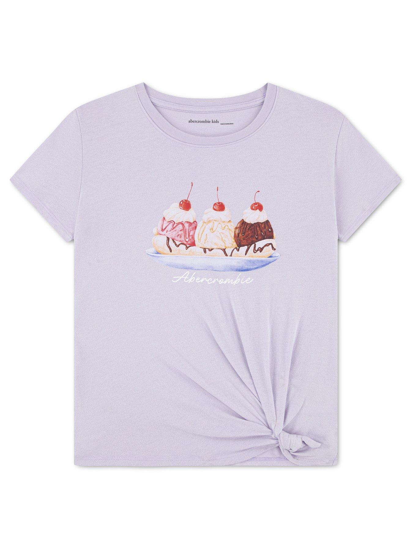 Abercrombie & Fitch Girls Ice Cream Sundae Side Knot Short Sleeve T-Shirt - Purple