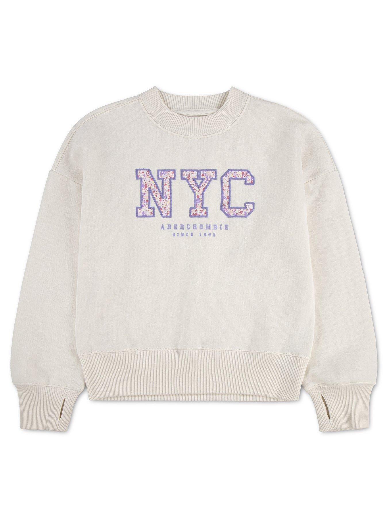 Image 1 of 3 of Abercrombie & Fitch Girls NYC Floral Sweatshirt - White