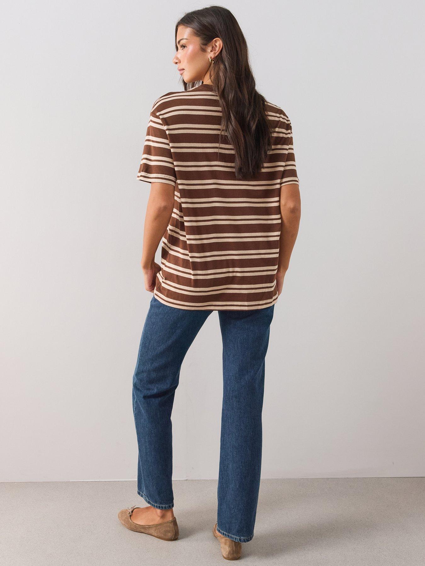 Image 2 of 6 of The Very Collection Womens Oversized New York Graphic Striped T-Shirt - Brown