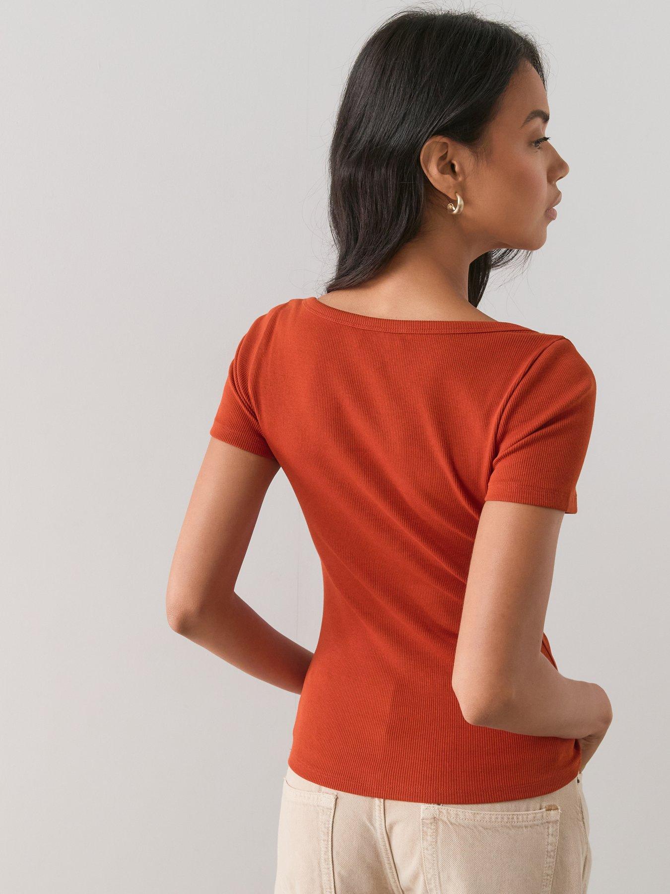 Image 2 of 7 of The Very Collection Stretch Rib Scoop Neck T-Shirt - Rust