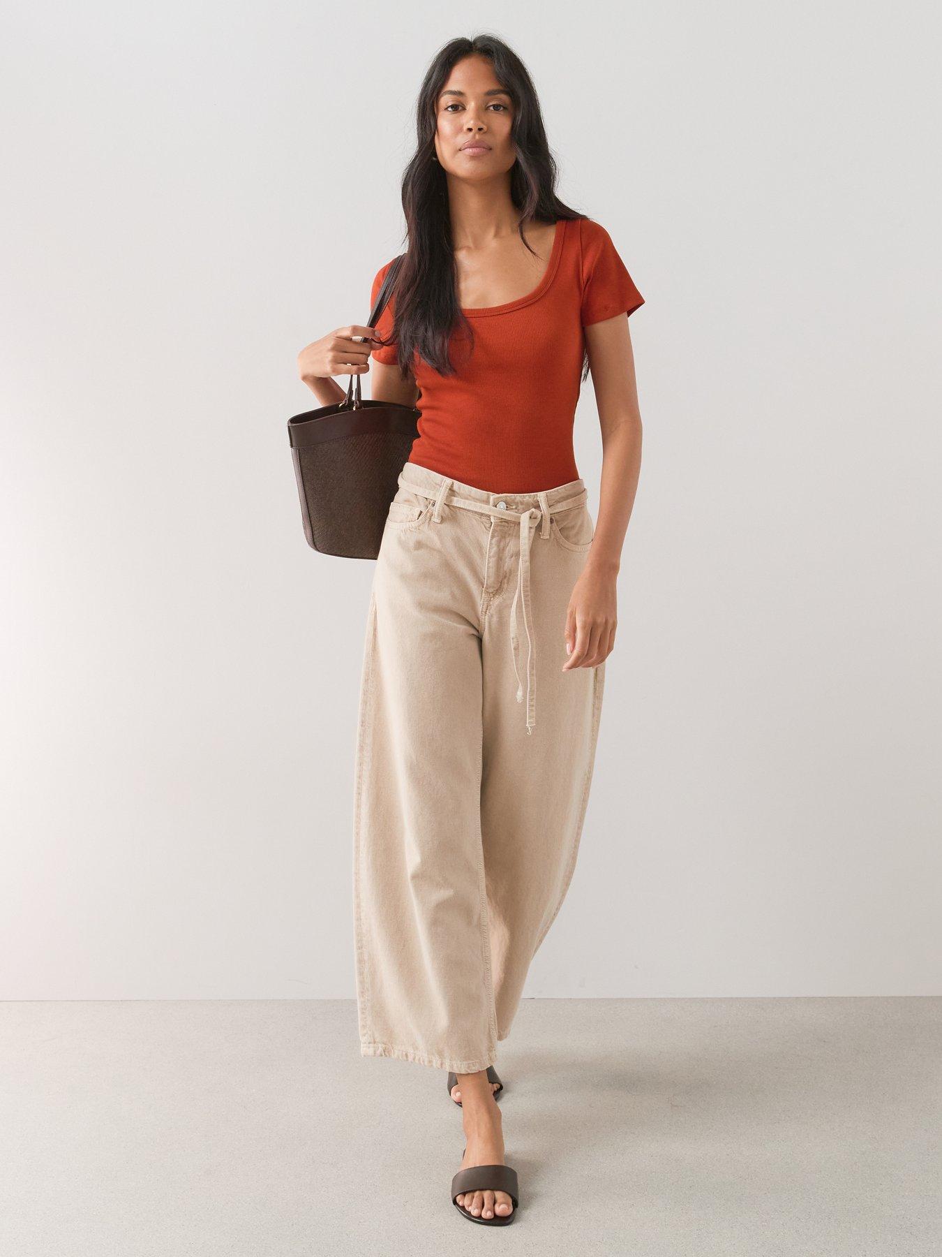 Image 3 of 7 of The Very Collection Stretch Rib Scoop Neck T-Shirt - Rust