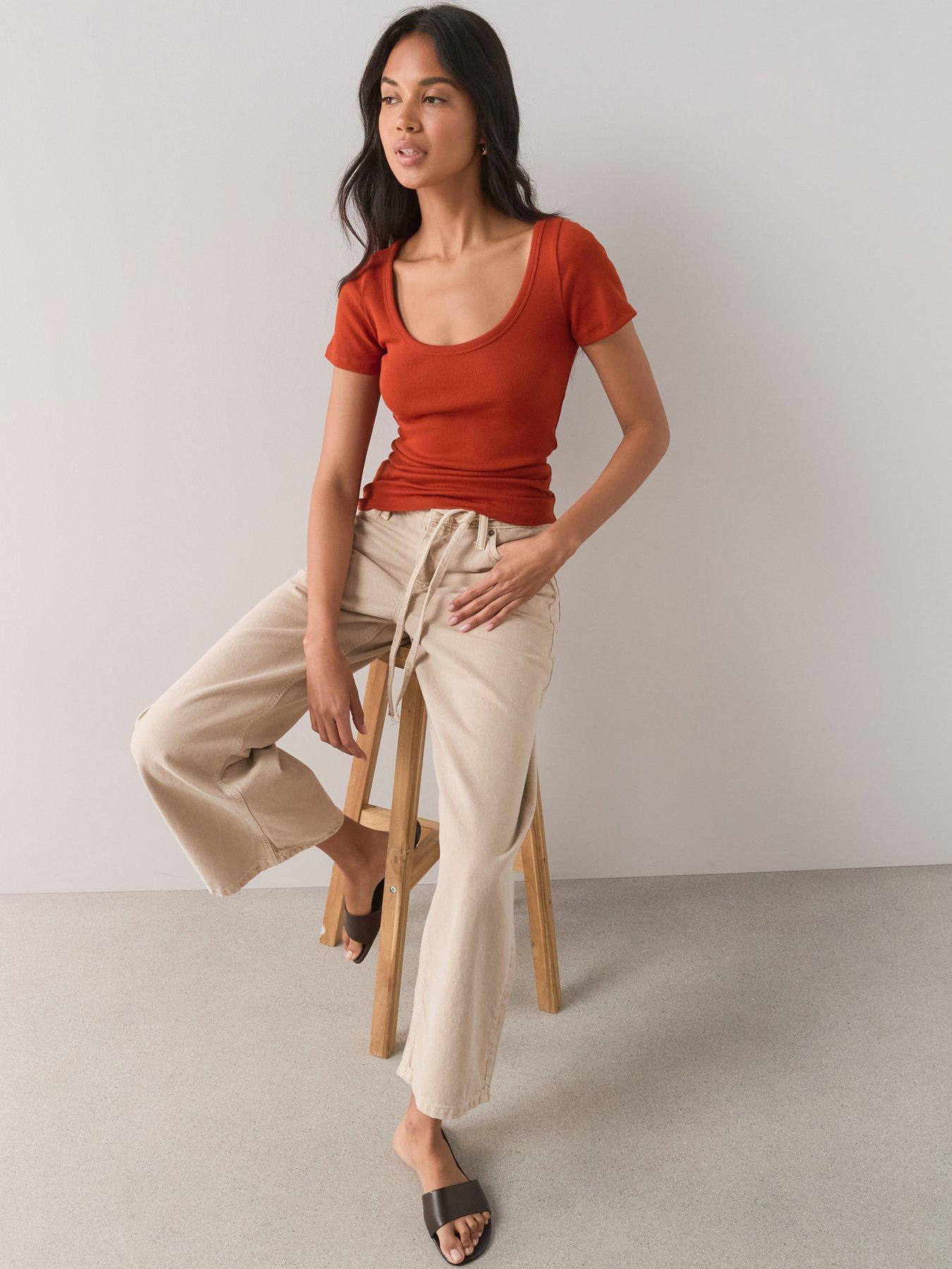 Image 5 of 7 of The Very Collection Stretch Rib Scoop Neck T-Shirt - Rust