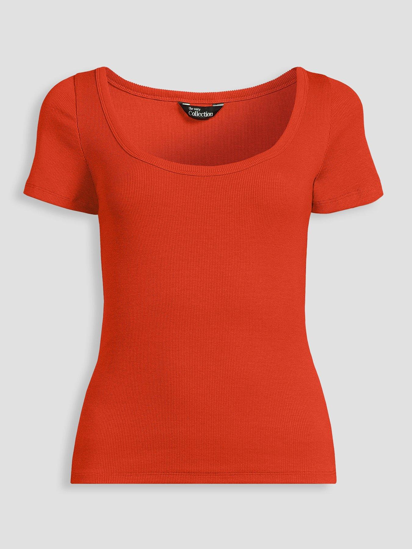 Image 7 of 7 of The Very Collection Stretch Rib Scoop Neck T-Shirt - Rust