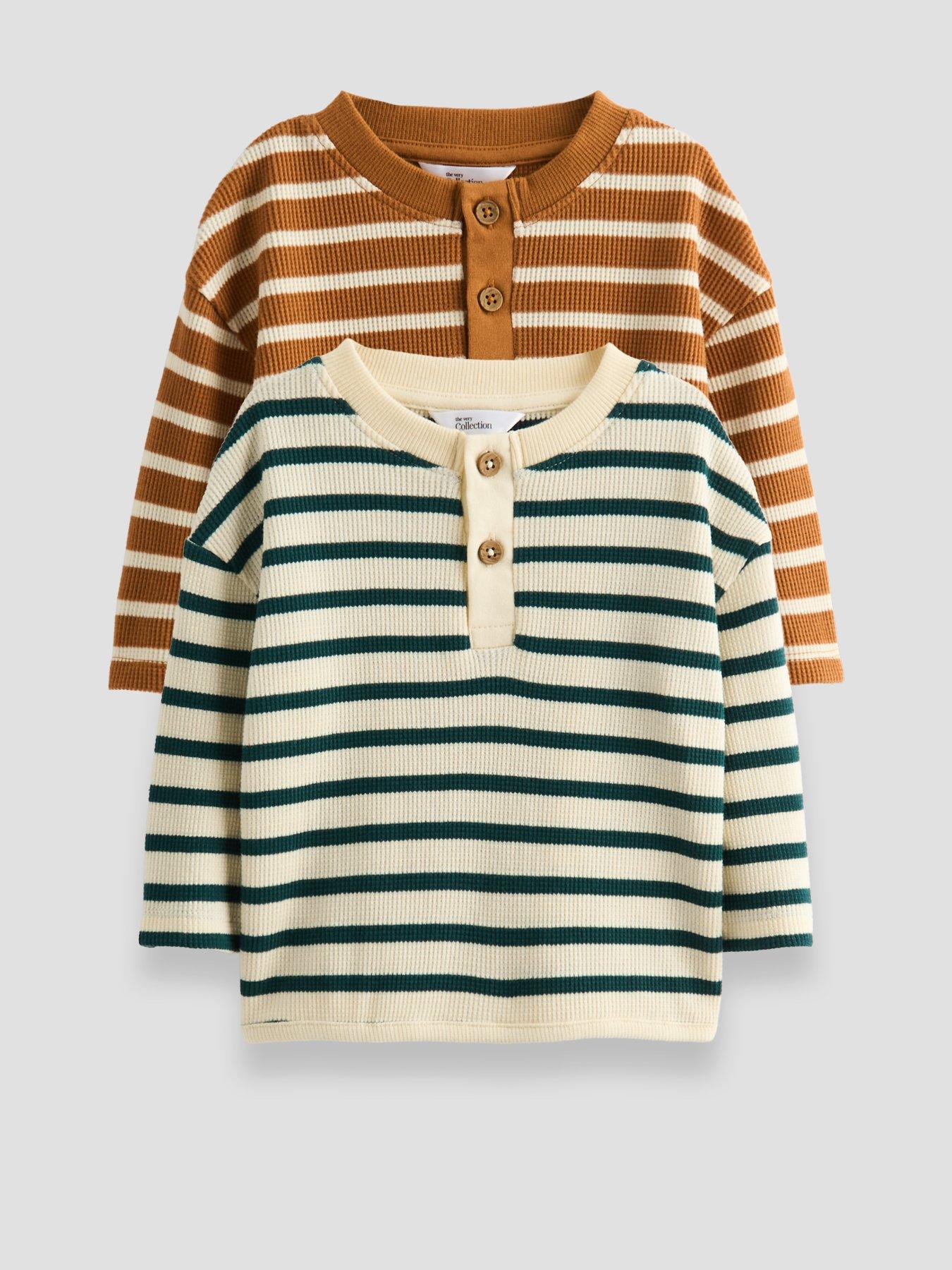 Image 1 of 5 of The Very Collection Baby Boy 2 Pack Waffle Striped Tops - Multi