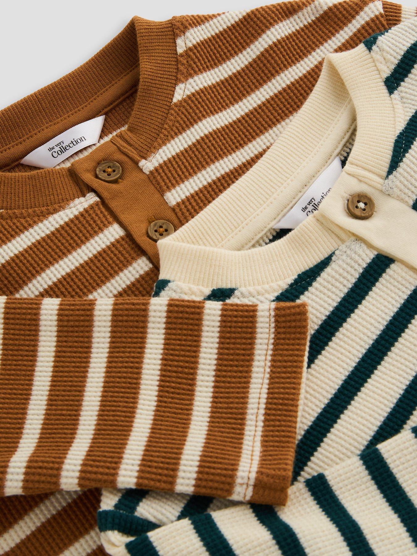 Image 4 of 5 of The Very Collection Baby Boy 2 Pack Waffle Striped Tops - Multi