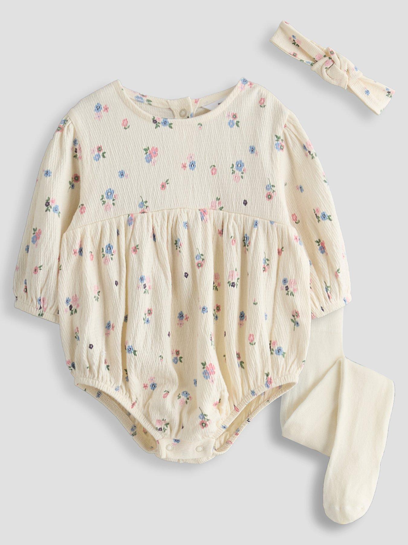The Very Collection Baby Girl Ditsy Crinkle Floral Romper and Headband - Cream