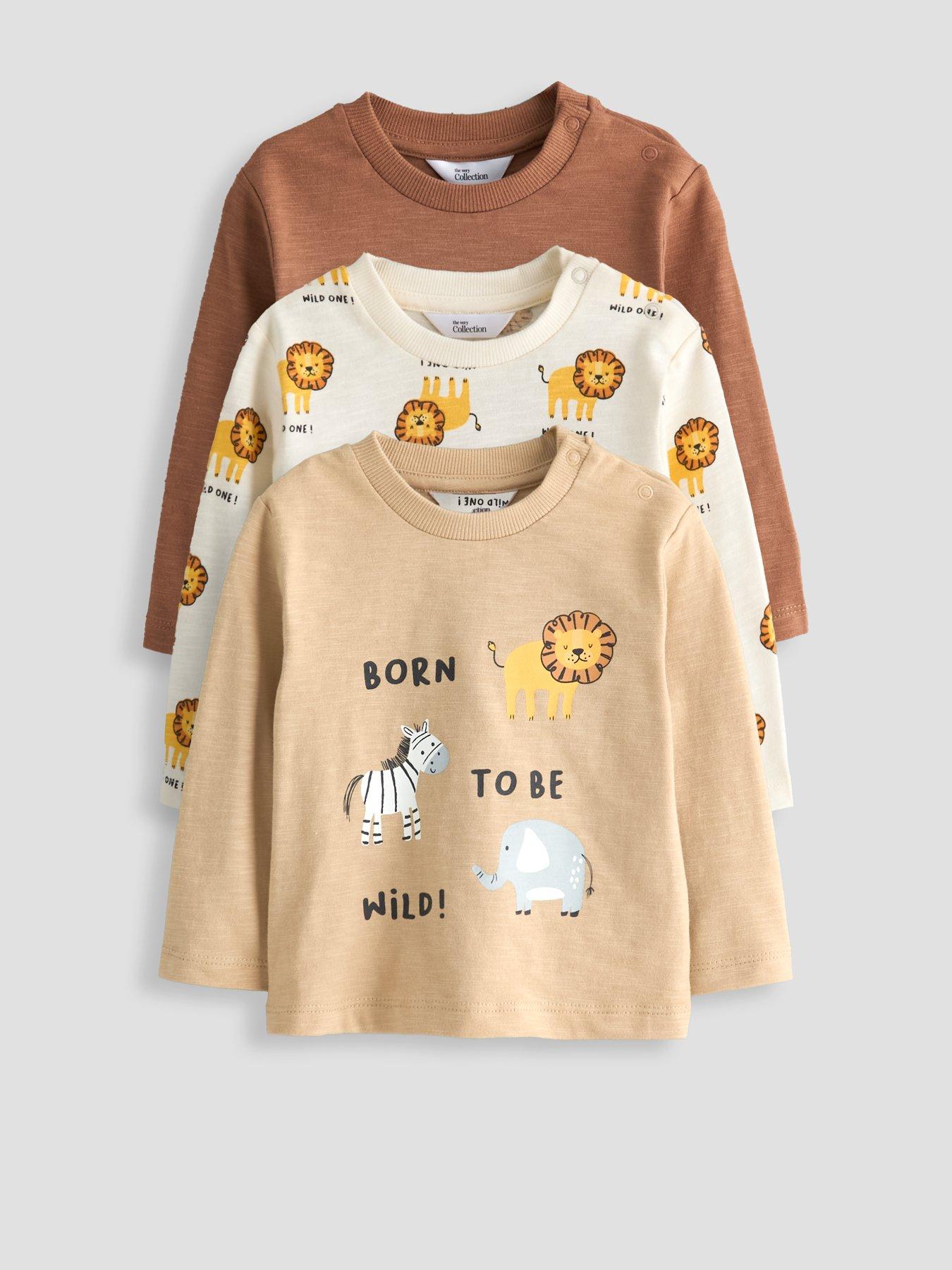The Very Collection Baby Boy 3 Pack Lion Jersey Tops - Brown