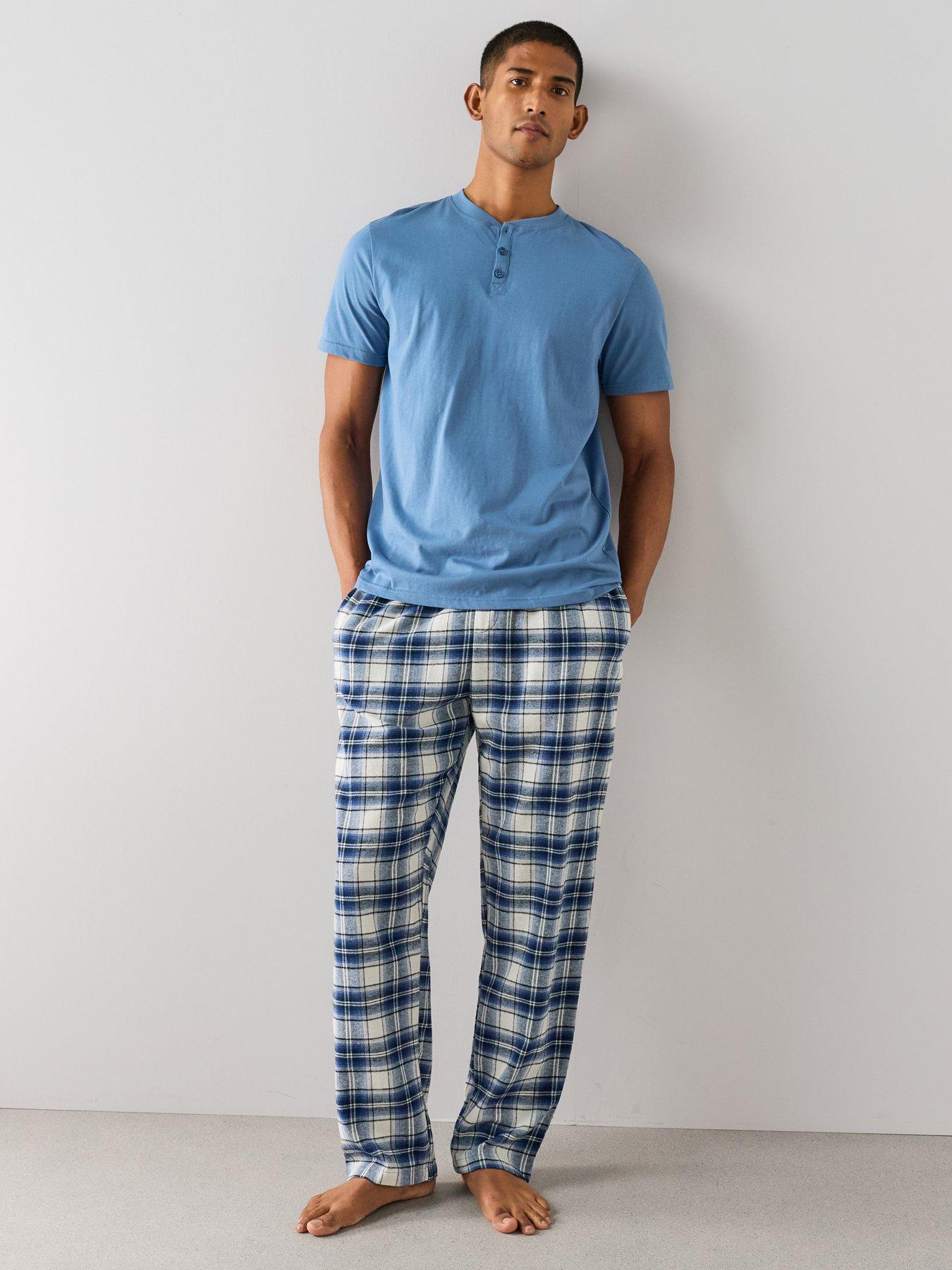 The Very Collection Cosy Checked Trouser  &  T-Shirt Set - Blue/Ecru