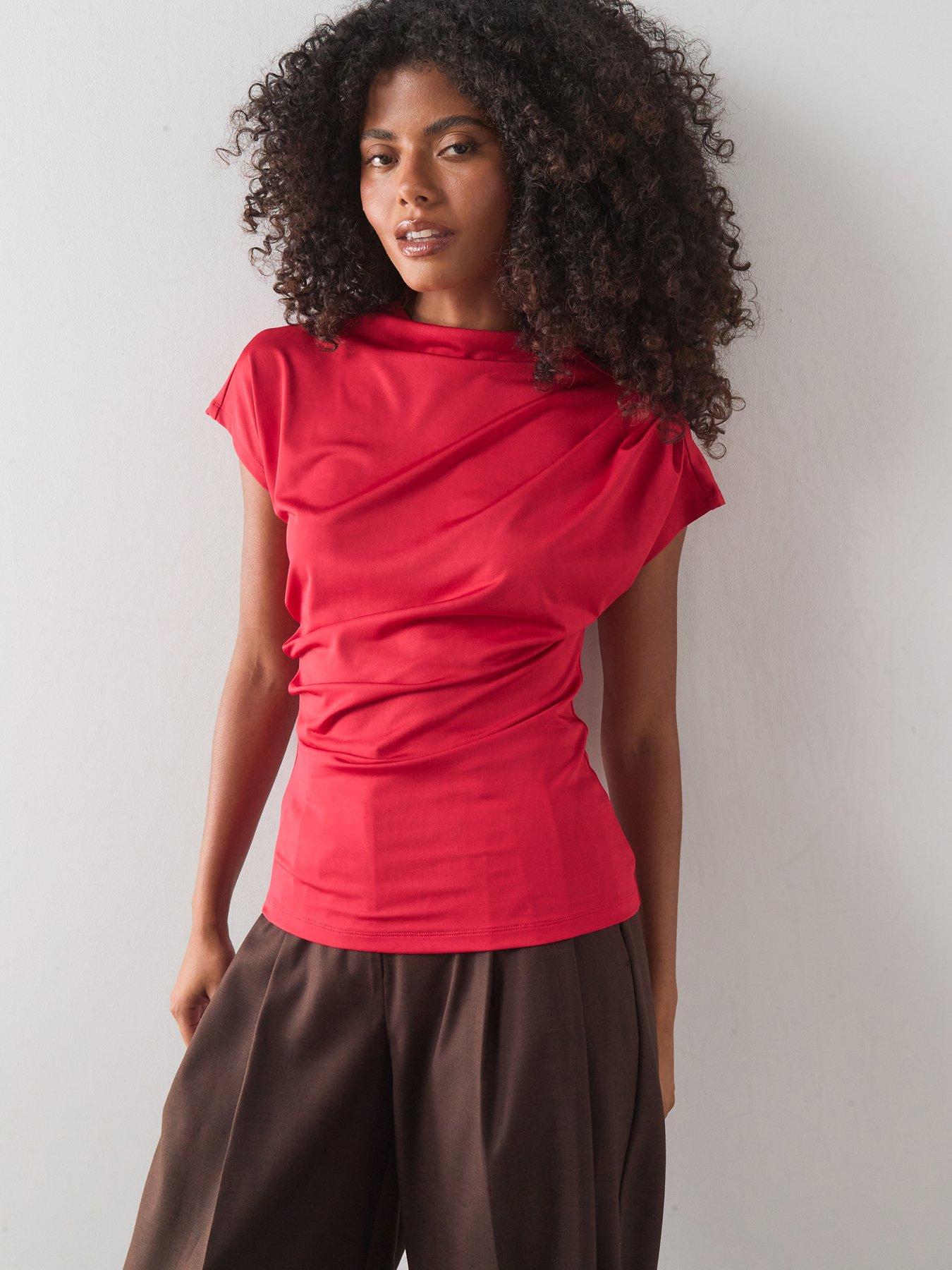 Image 1 of 7 of The Very Collection Draping Short Sleeve Top - Red
