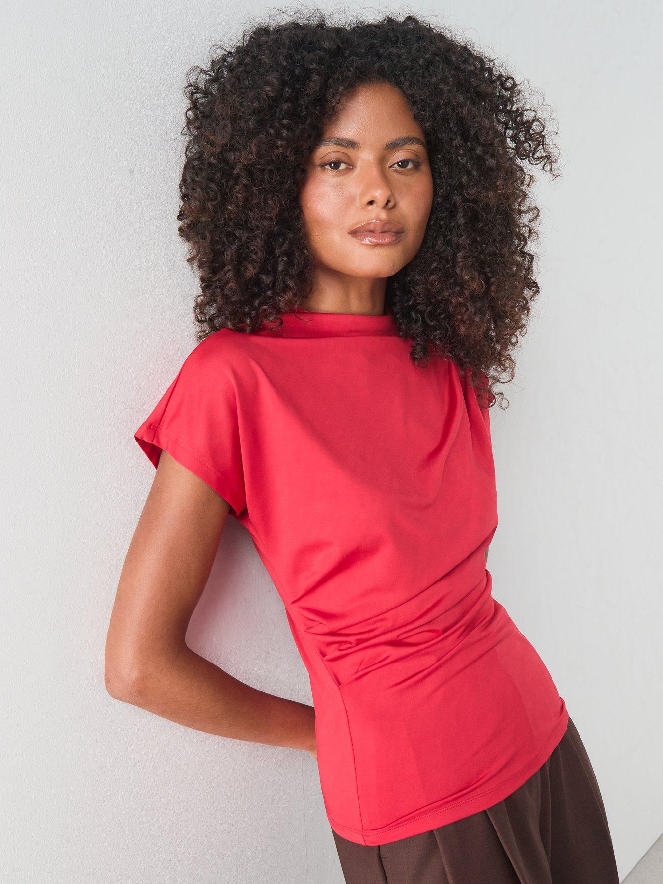 Image 5 of 7 of The Very Collection Draping Short Sleeve Top - Red