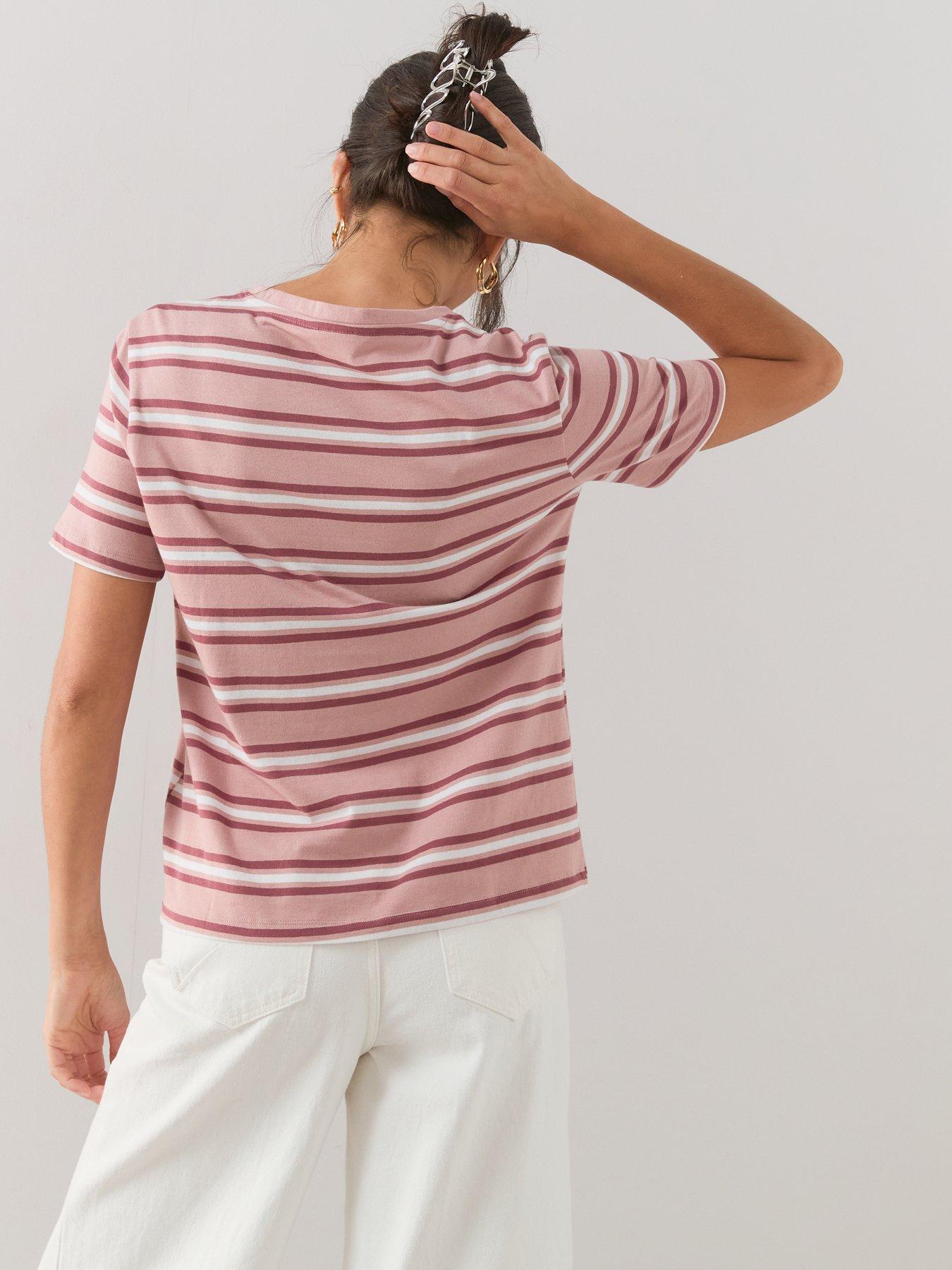 Image 2 of 7 of The Very Collection Crew Neck Stripe T-Shirt - Pink