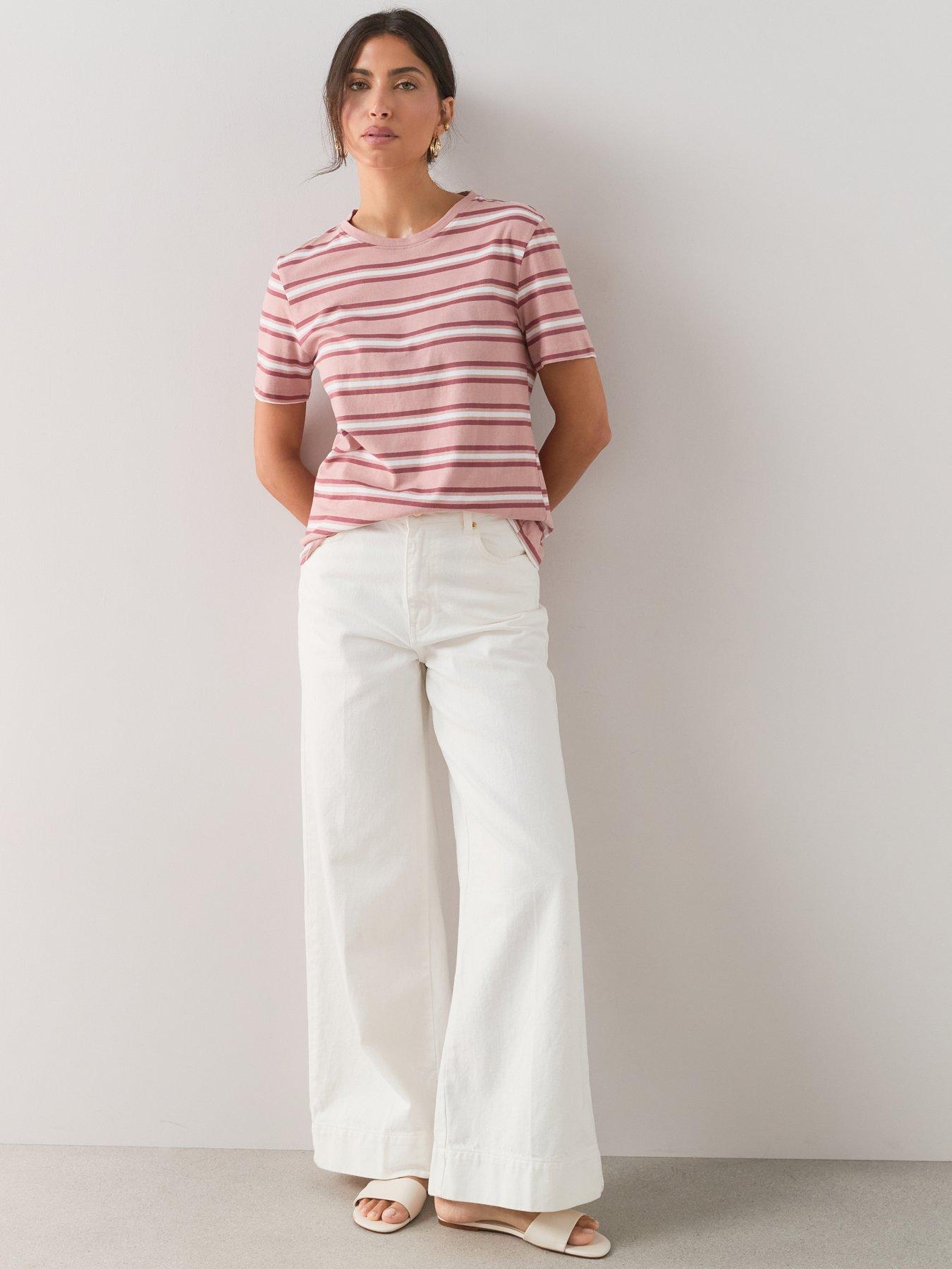 Image 3 of 7 of The Very Collection Crew Neck Stripe T-Shirt - Pink