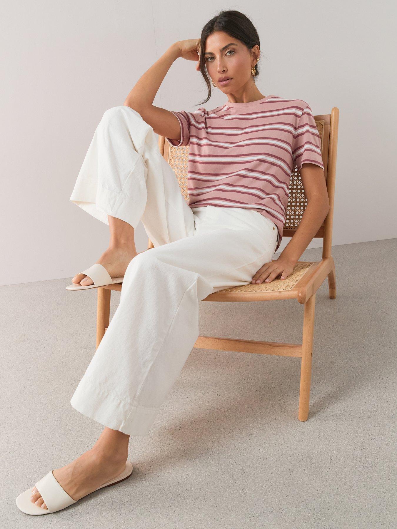 Image 4 of 7 of The Very Collection Crew Neck Stripe T-Shirt - Pink