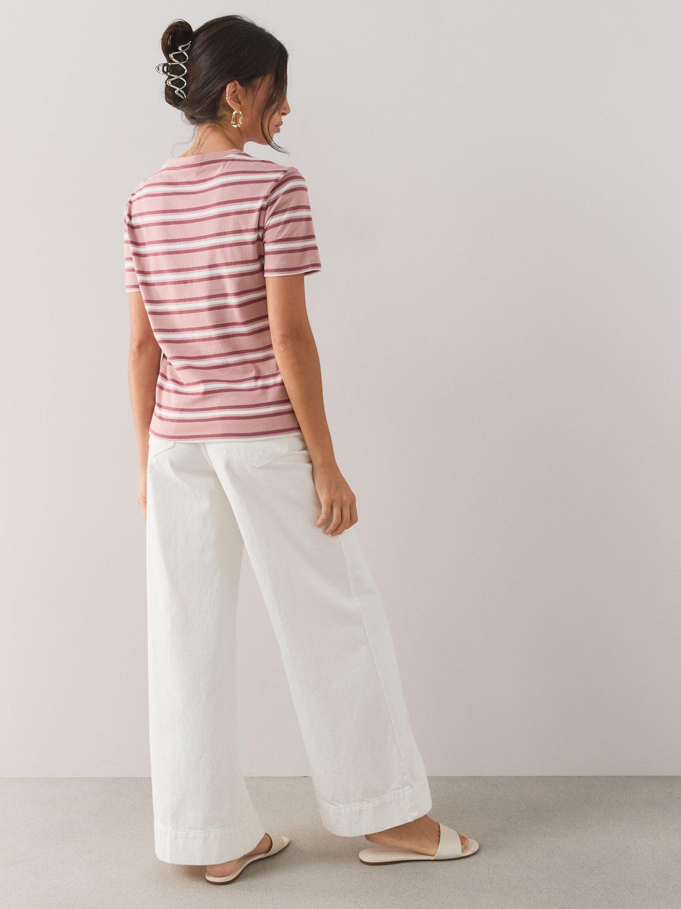Image 5 of 7 of The Very Collection Crew Neck Stripe T-Shirt - Pink
