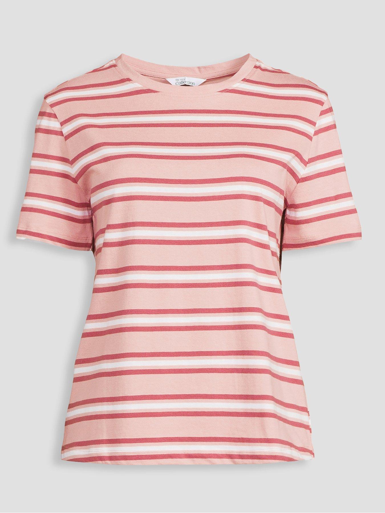 Image 7 of 7 of The Very Collection Crew Neck Stripe T-Shirt - Pink