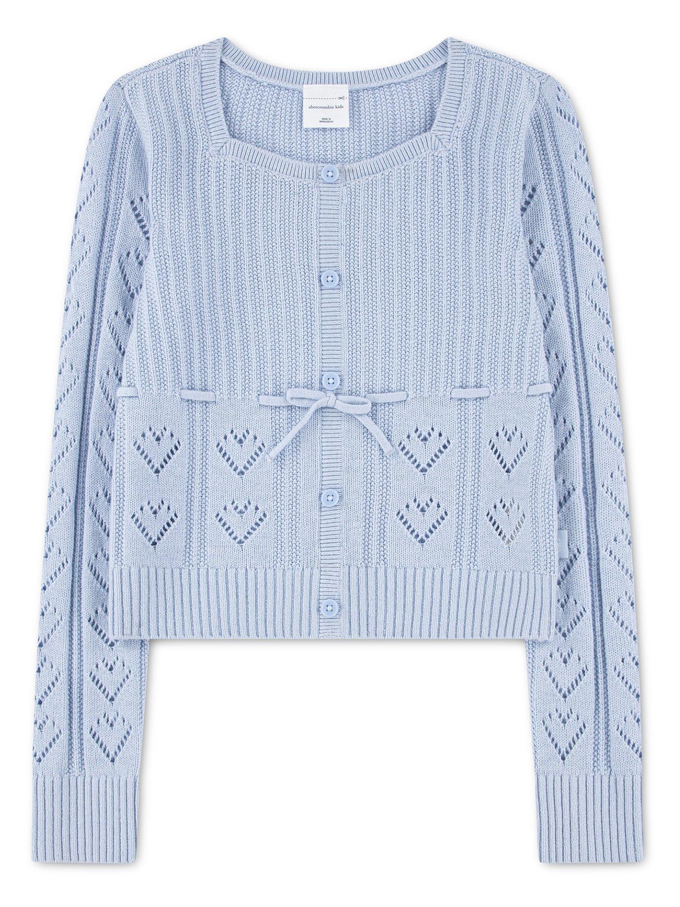 Abercrombie & Fitch Girls Babydoll Heart Stitch Sweater - Blue