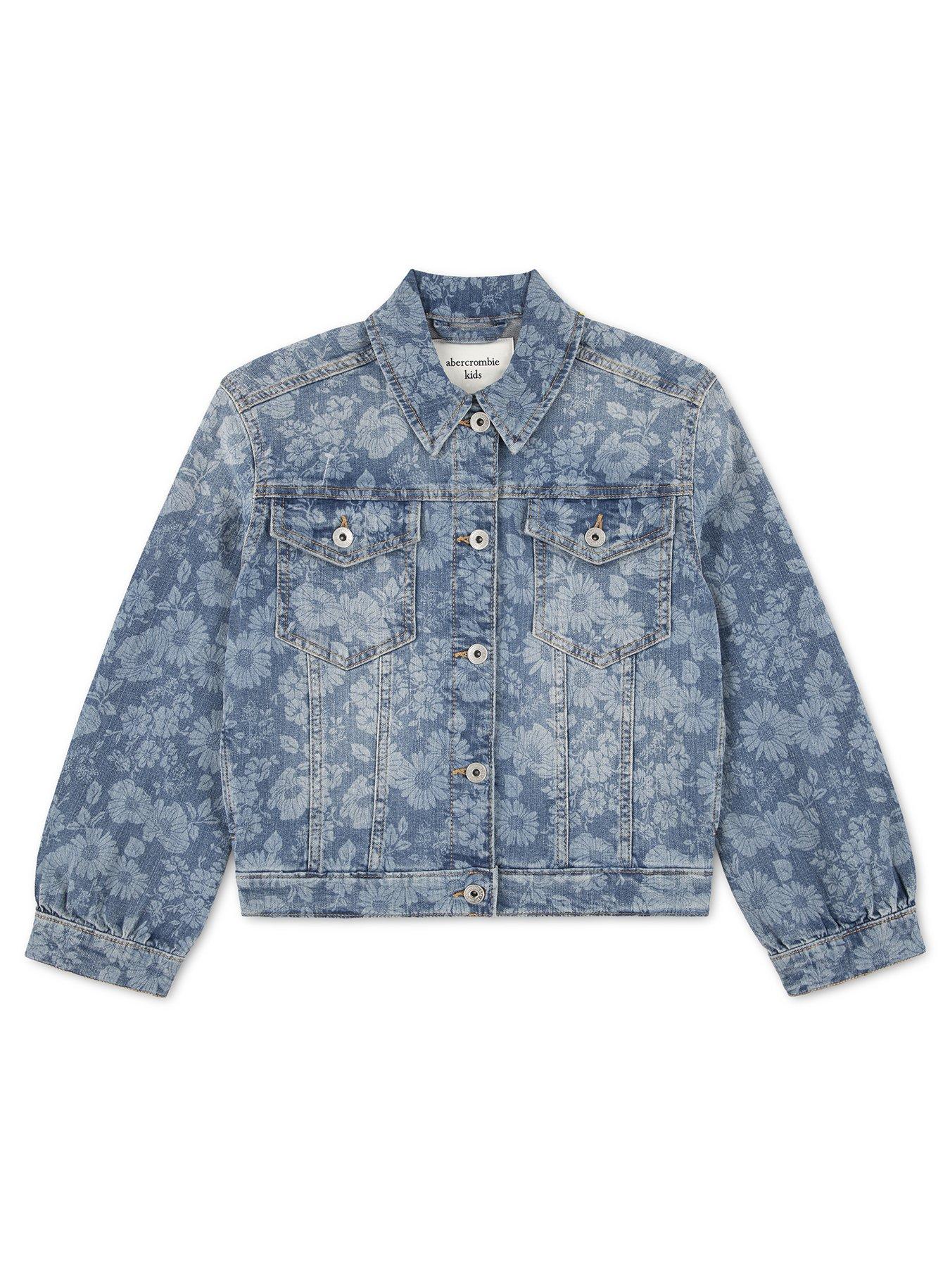 Abercrombie & Fitch Girls Floral Oversize Denim Jacket - Blue