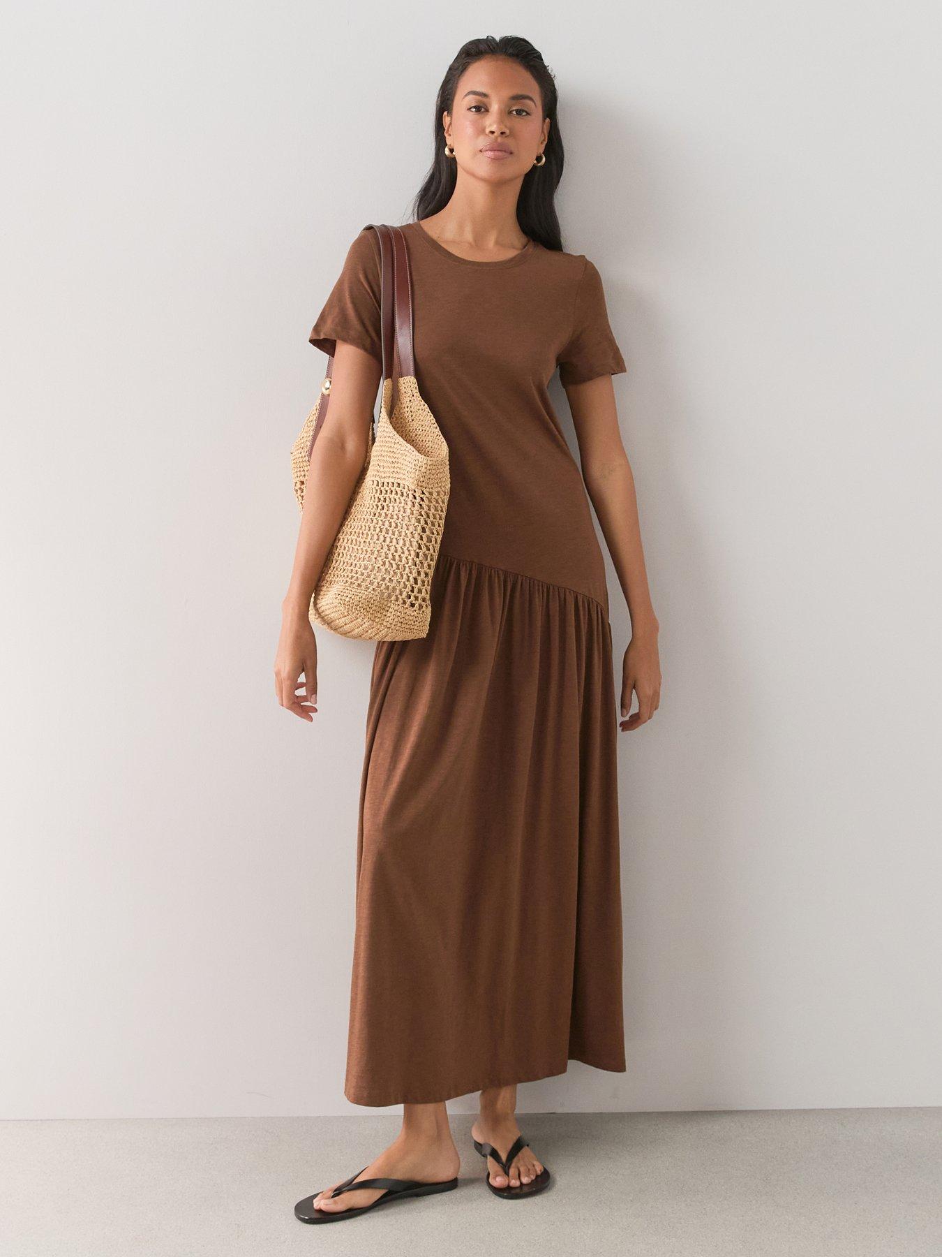 The Very Collection Asymmetric T Shirt Midi Dress - Brown
