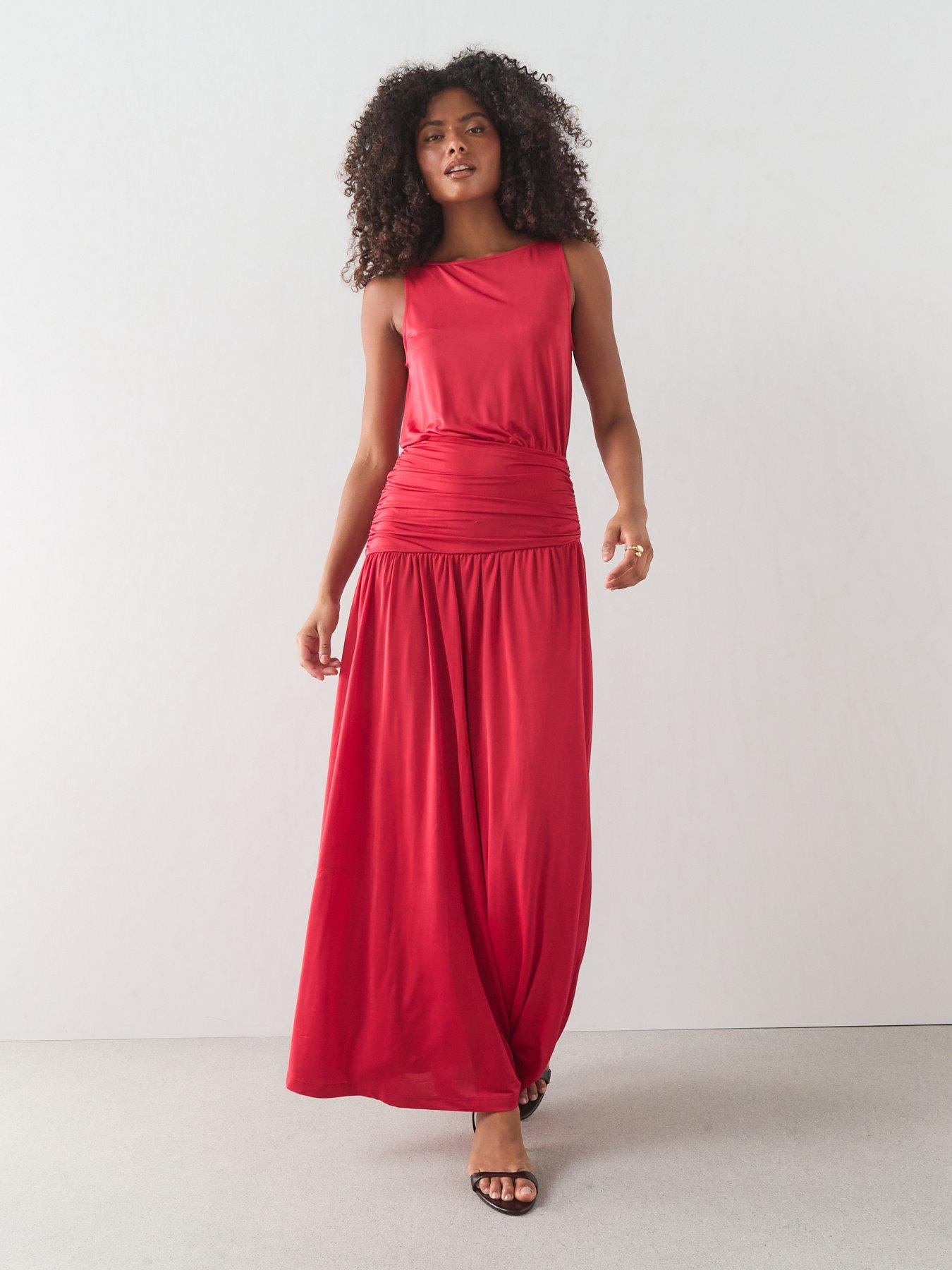 The Very Collection Ruched Waist Panel Maxi Dress - Red