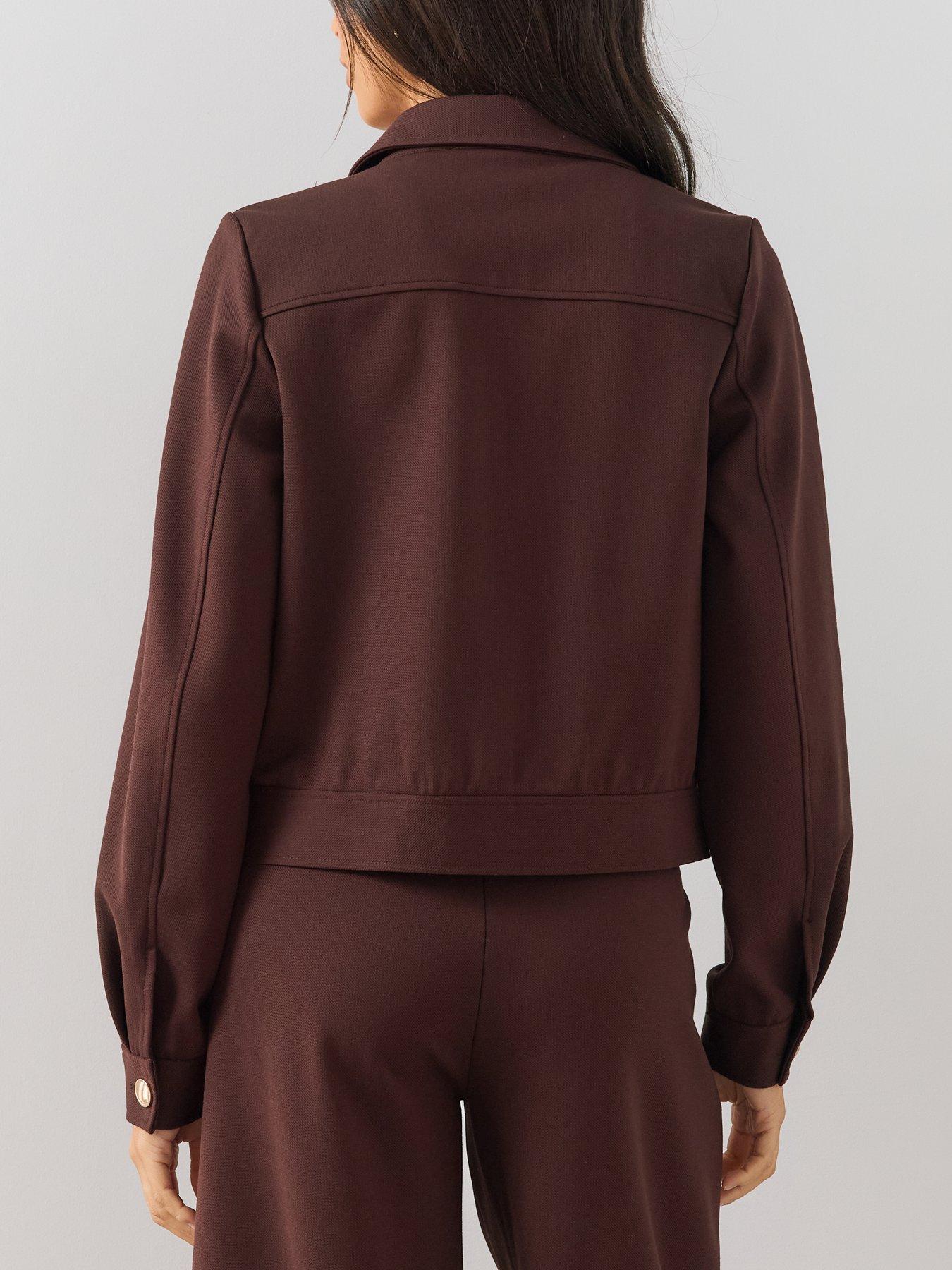 Image 2 of 6 of The Very Collection Womens Structured Button-Up Stretch Jersey Jacket - Brown