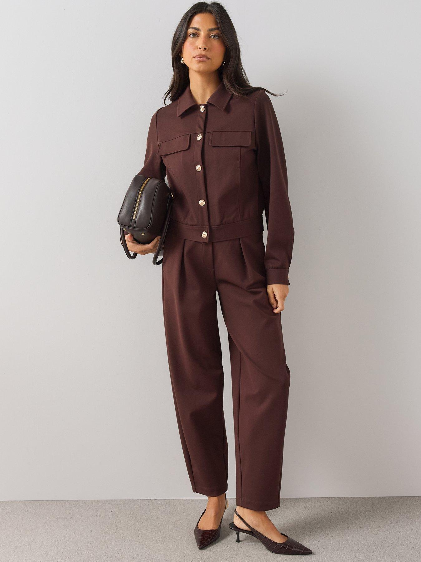 Image 3 of 6 of The Very Collection Womens Structured Button-Up Stretch Jersey Jacket - Brown