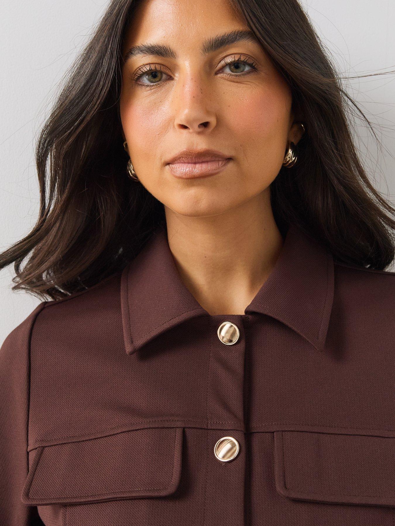 Image 5 of 6 of The Very Collection Womens Structured Button-Up Stretch Jersey Jacket - Brown
