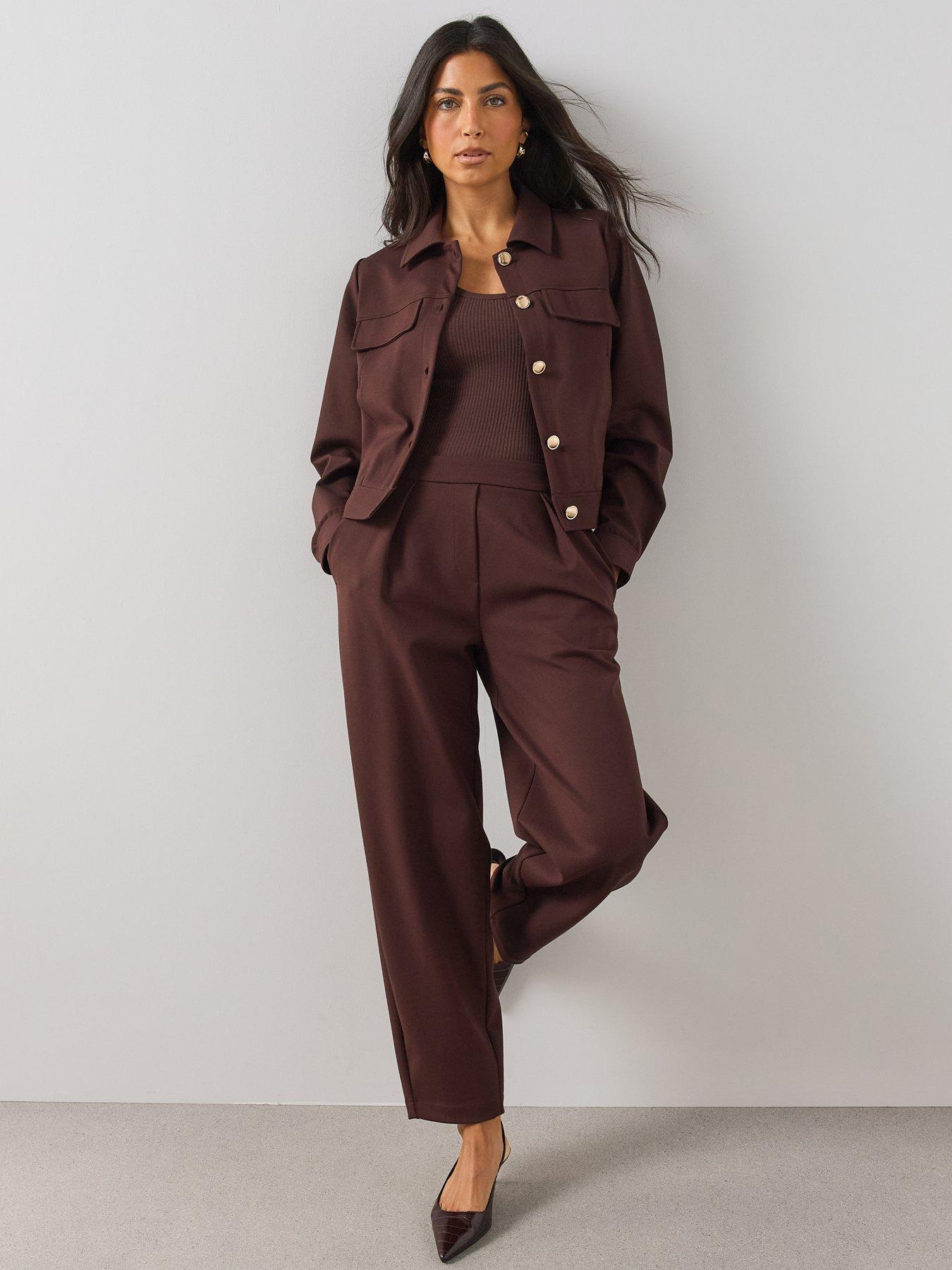 Image 6 of 6 of The Very Collection Womens Structured Button-Up Stretch Jersey Jacket - Brown