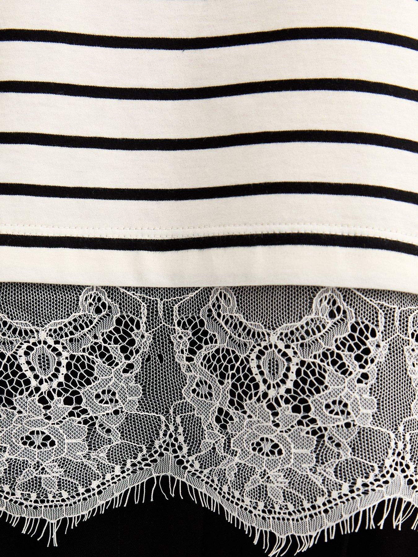 Image 5 of 5 of New Look White Striped Lace Hem Boxy T-shirt